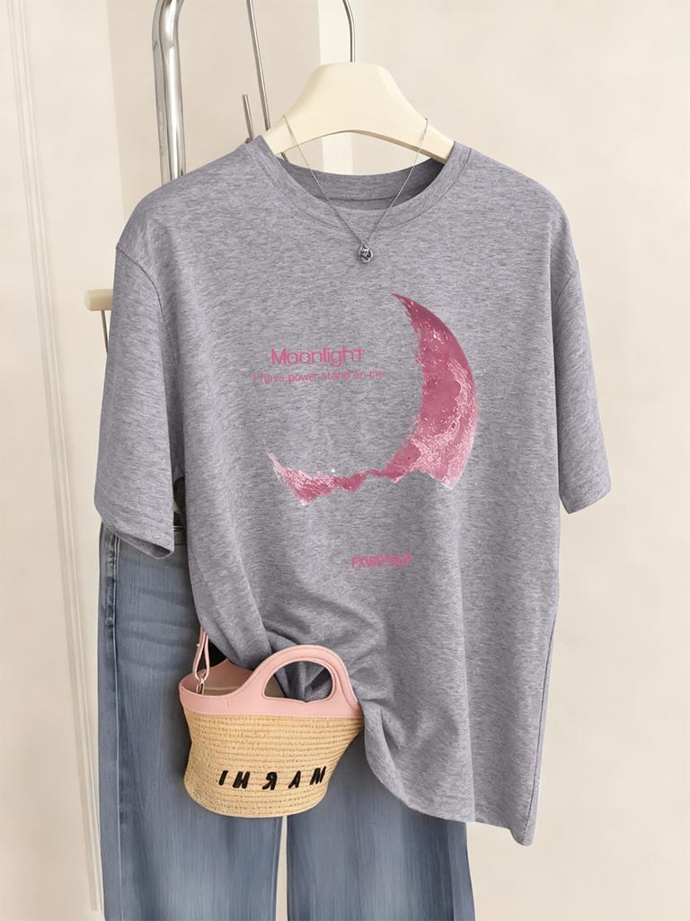 Beautiful Moonlight Prints T-Shirts Women Summer Comfortable Short Sleeve Tops Soft Loose T Shirt Basics O-Neck Womans Clothes