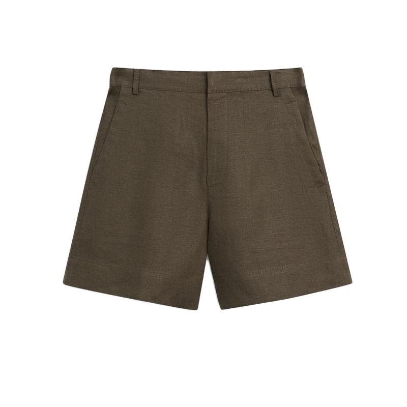 

MD Летнее Новое Поступление Женская Одежда Простой Повседневный Стиль Льняная Смесовая Плиссированная Средняя Посадка Короткие Укороченные Брюки 5036836 Olive green L