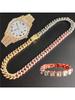 12mm Tennis Necklace +baguette Watch+bracelet Combo Sets Hip Hop Chain Iced Out Bling Paved Rhinestones For Men Women Jewelry