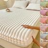 Soft Warm Plush Mattress Protector Cover Winter Couple 2 People Black White Plaid Elastic Fitted Sheet Bed Protection Pad