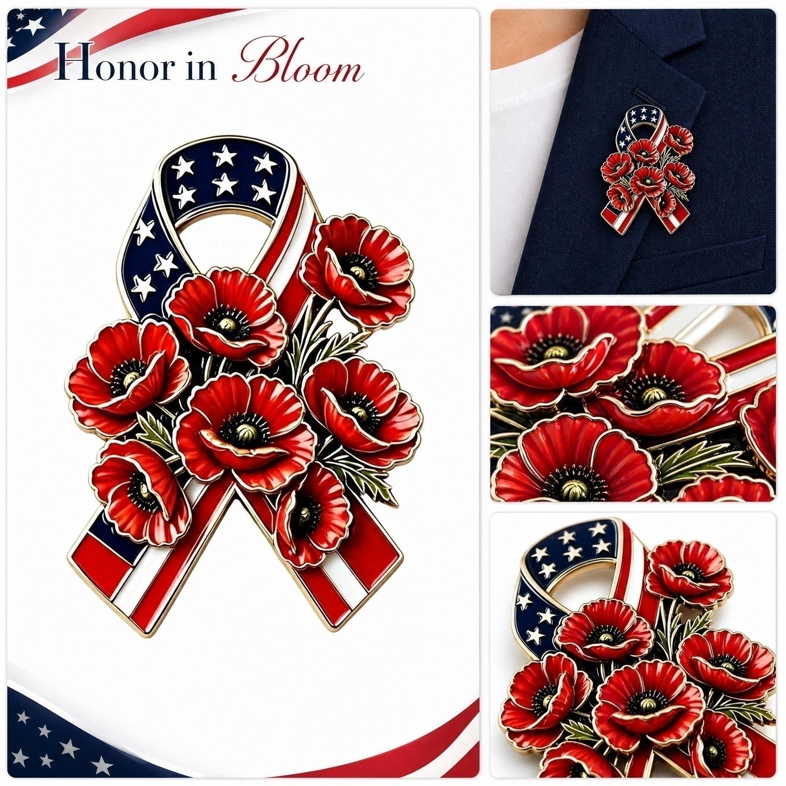 Memorial Day Poppy Flower Ribbon Lapel Pin American Flag Design Patriotic Metal Brooch for Remembrance and Tribute Accessories One Size красный