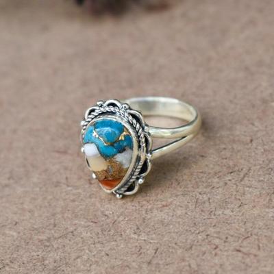 Oyster Kupfer Türkis Birne Edelstein Ring 925 Sterling Silber Statement Ring handgemachter Schmuck Boho Ring für Frauen