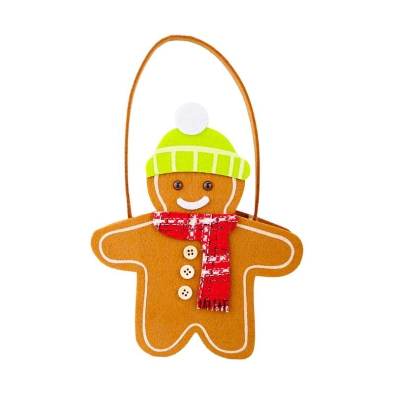 

Reversible Gingerbreads Man Christmas Handheld Bag With Double Sided Designs Large Capacity Fabric For Holiday Party Decors зелений
