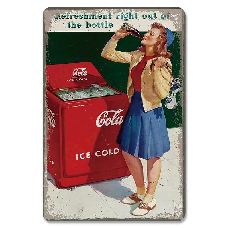 Vintage Cola PinUp Girls Metal Poster Tin Signs Retro Wall Art Decor for Bar Pub Garage Club Man Cave Cafe