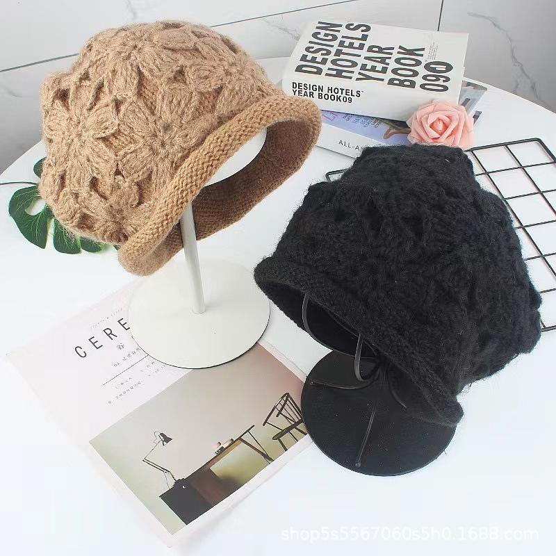New Double Hat Ladies Knitted Hook Hollow Pattern Breathable Knitted Hat Wool Stacking Hat