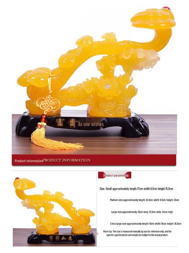 Yellow Jade Ruyi Ornament for Living Room or Wine Cabinet - Housewarming or Company Opening Gift