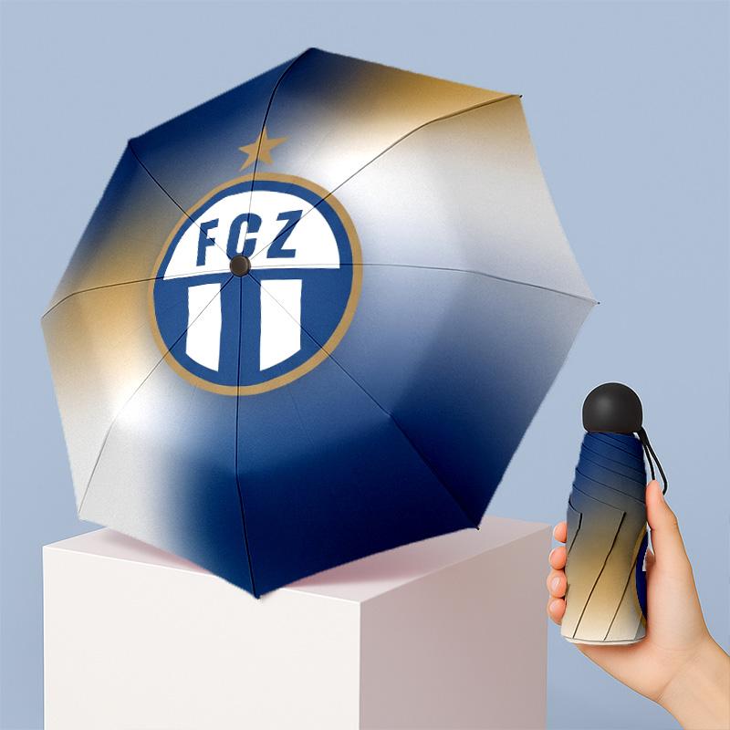 FC Zürich Mini 5 Fold Pocket Umbrella Compact Lightweight Anti UV Rain Sun Protection Umbrella Portable Travel Umbrella
