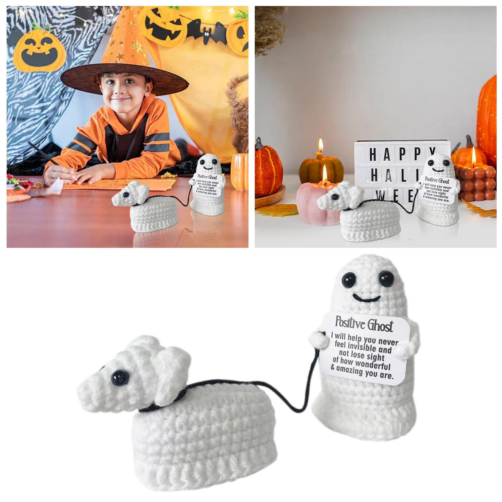 

Positive Energy Ghost Dog Hug Pocket Mini Handmade Plush Wool Knitting Doll With Card Funny Christams Gift Home Room Decoration One Size белый