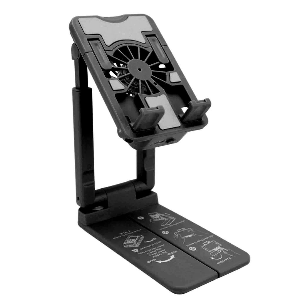Cell Phone Cooler Stand Height Adjustable Mobile Phone Radiator Fan with Colorful RGB Lights for Live Streaming Mobile