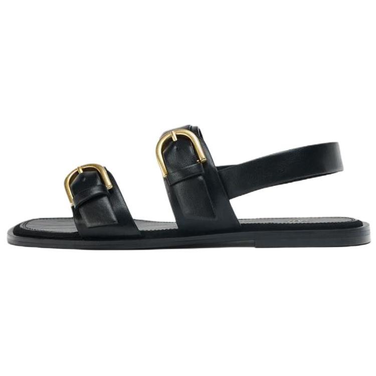 Zara Pu Fashion Minimalist One Strap Sandals 2.5cm Women Sandals Black 1608610800