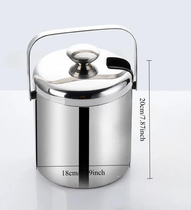 3/4L Stainless Steel Insulated Ice Bucket Double Walled Beverage Tub Comfortable Carry Handle Ice Container Bar Tools