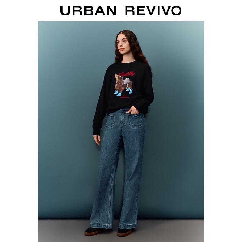 

UR 2025 Осень Джинсы клеш с двойными карманами и бантом