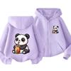 Boba Milk Tea Panda Front Back Cartoon Print Zip Up Hoodie For Kids Long Sleeve Lovely Animal Casual Daily Outerwear