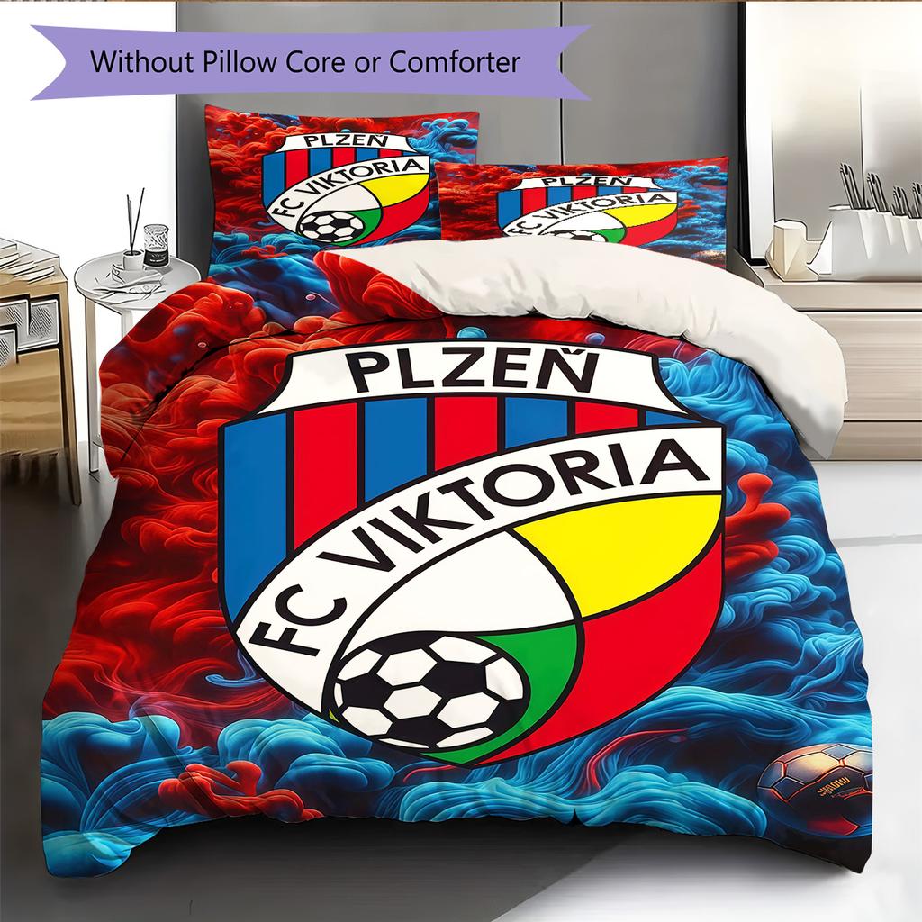 FC Viktoria Plzeň Pattern Bedding Quilt Set Quilt Cover Pillowcase Home Decoration Birthday Gift (1 * Duvet Cover + 2 * Pillowcase, Without Core)