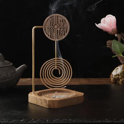 Walnut Incense Holder for Coil Incense Upside Down Incense Burner with Wooden Ash Catcher Buddhism Supplies Home Decor
