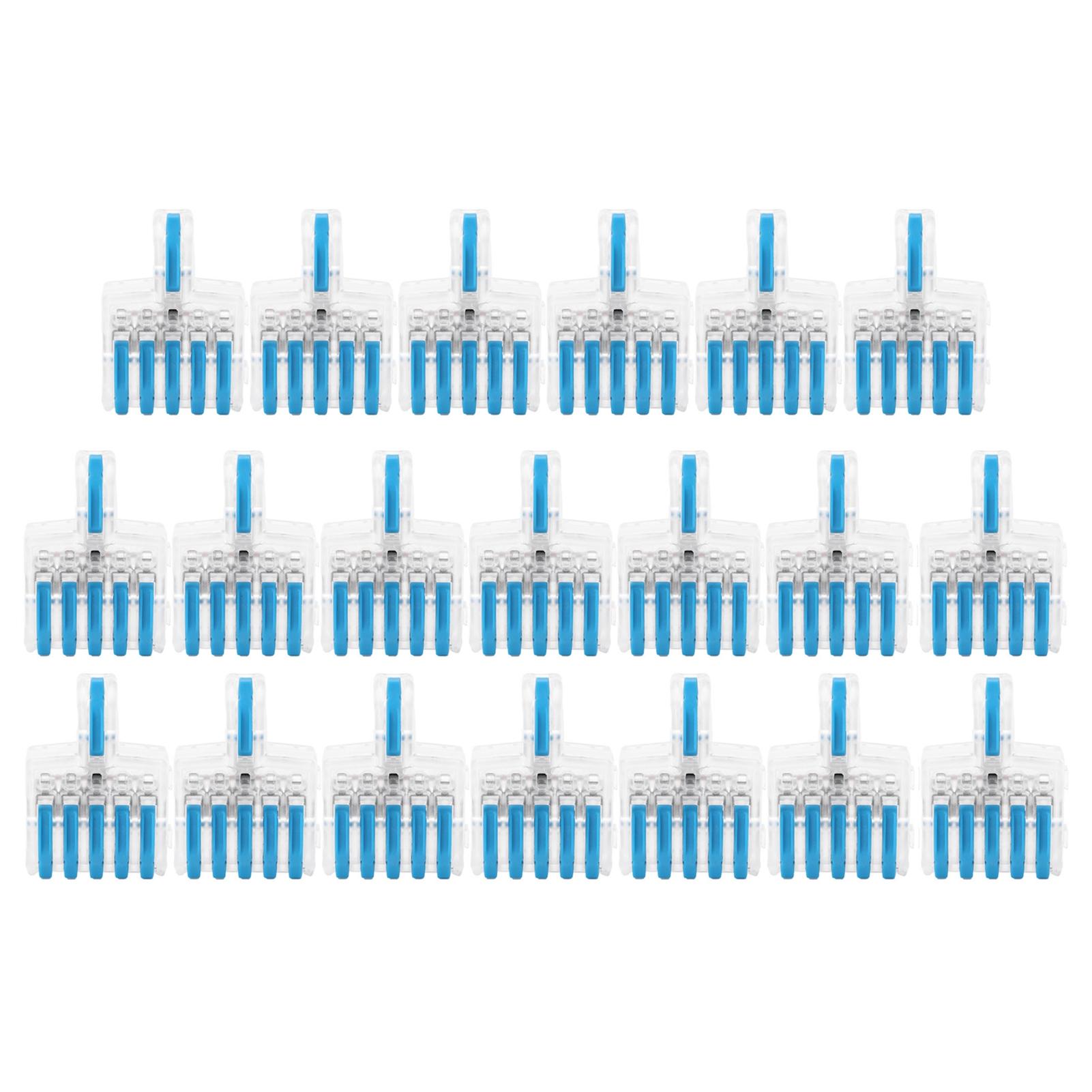

20Pcs Wire Quick Connector SPL Terminal Block TType Copper Conductor Line Splitter 5 into 1(Blue )