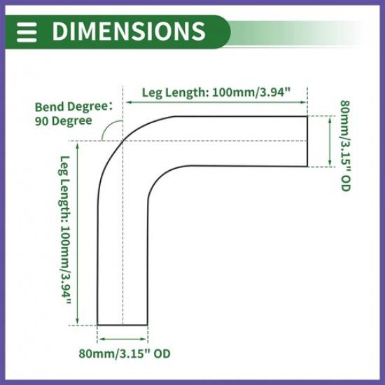 90 Degree Mandrel Exhaust Pipe DIY  315" OD 394" Leg  Stainless Steel