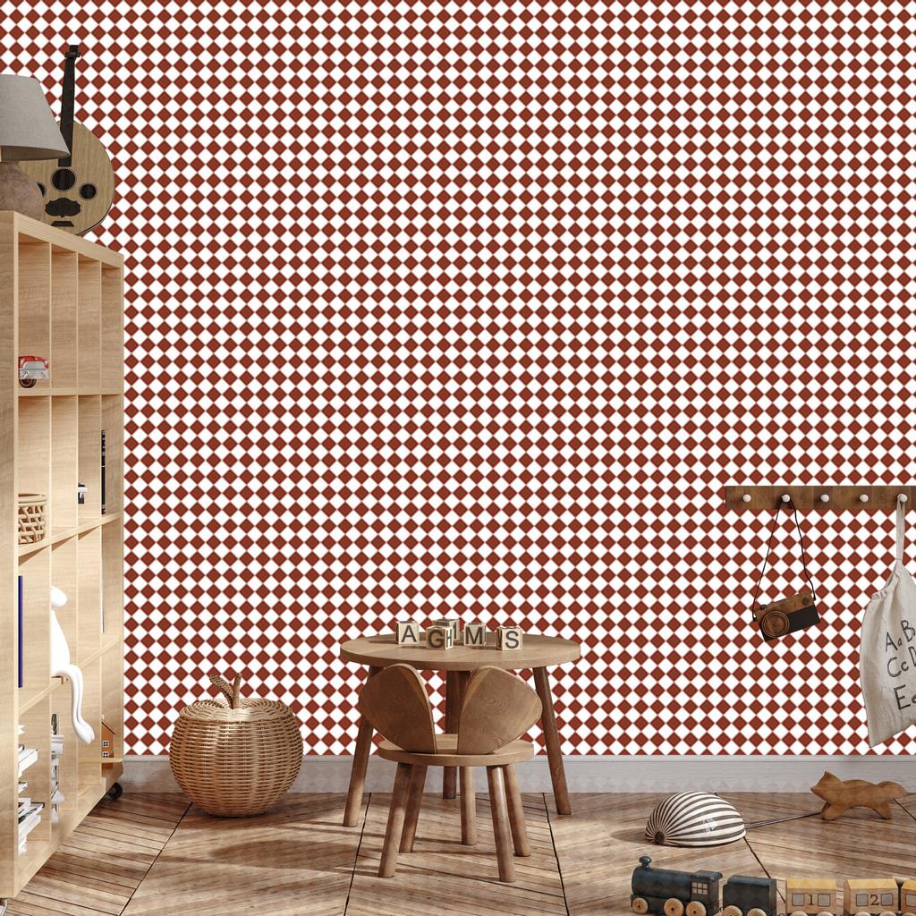 Geometric Rhombus Wallpaper Red, White and Coral 50x1000