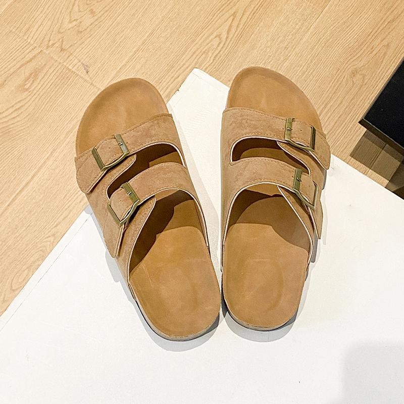 Fashion Women's Fashion Flat Sandals Summer New Round Head Open Toe Metal Buckle Thick Sole Non-slip Slippers