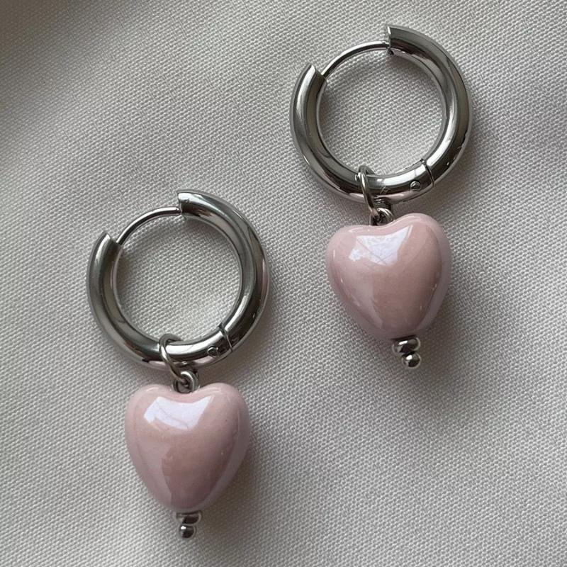 Stylish Elegant Colorful Geometric Heart Circle Pendant Earrings  Minimalist Earring Hoop Women Jewelry Accessory
