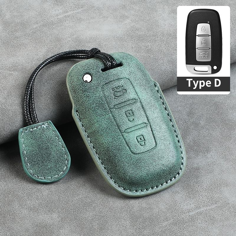 Leather Car Key Case Cover Shell Fob for Hyundai Grand Prix GN7 IONIQ6 Nuovo Kona Genesis Coupe Sonata Ix35 Protector Keychain