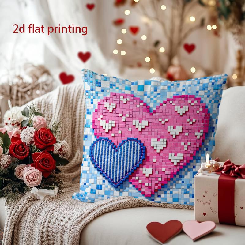 Home Decor Colorful Heart Pixel Art Pillow Cover for Decoration Pattern Cushion Cover Suitable for Sofa Bedroom Car Pillow Cover