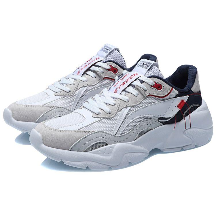 Li Ning Classic Casual Low Top Running Shoes Women sneaker White Light-Blue Red AGCR166-4