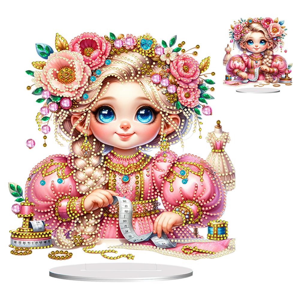 

2D/Flat Girl DIY Double-Sided Diamond Painting Desktop Ornaments Kit 5D DIY Diamond Art Tabletop Decorations for Adults Beginner