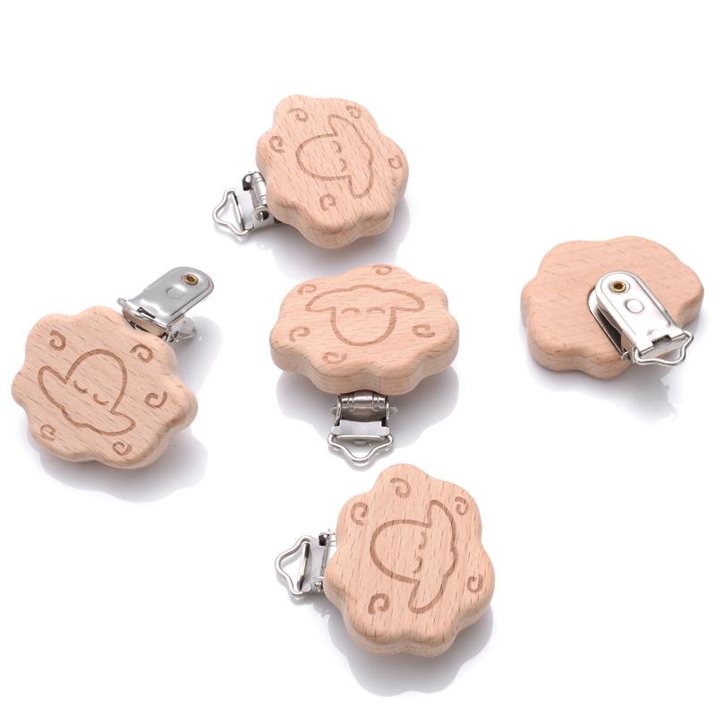 1Pcs Printing Animal Dummy Clip Beech Wood Nipple Clip For Teether Chewing Toys Accessory DIY Anti-Drop Baby Pacifier Chain