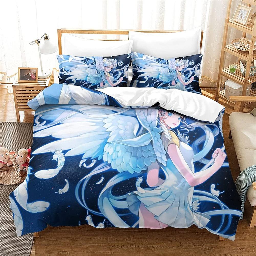 Kreslený S-Sailor-M-Moon Ložní set, Chlapecký a dívčí povlak na přikrývku, povlak na polštář, dárek, Domácí ložnicový quiltový set, Velký King 260x220cm