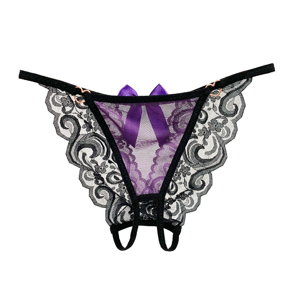 Pure Desire Bow Beautiful Buttocks Seduction Sexy Panties Women's Perspective Lace Bed Passion Tease Open Crotch Free Shorts