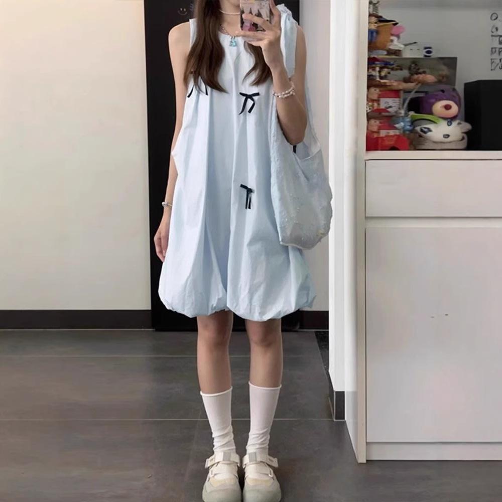 Small light blue bud dress women's summer short skirt new French sleeveless vest puffy skirt
