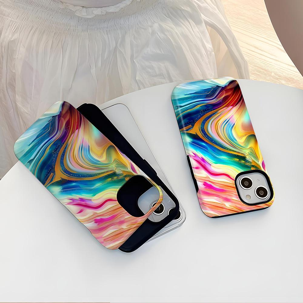 Oil painting color stripe two-in-one film shell iphone14 high value mobile phone case apple 17 magnetic anti-drop cover