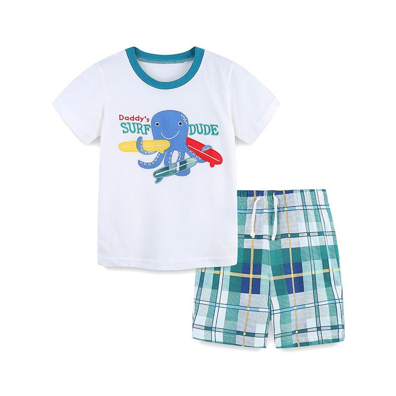 European Style Boys Summer Cotton Knit Two-Piece Set for Toddlers: Shorts and Top 5Y