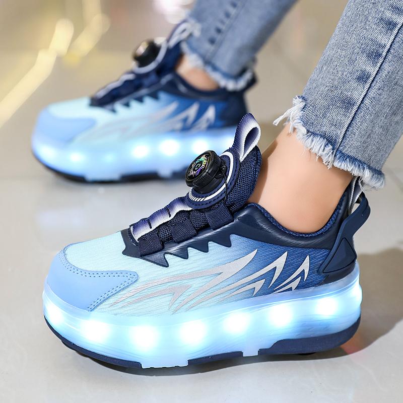 TUINANLE Barns Fritidssneakers Mellan Till Student Utomhus Led Fyrhjuliga Rullskridskor Självlysande Sneakers Skateboard USB-laddning