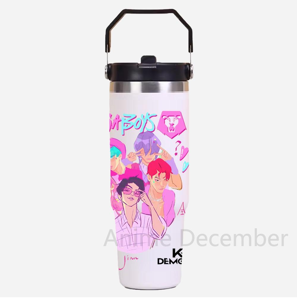 30Oz Anime K-Pop American Simple Solid Color Stainless Steel Thermos Portable Car Easy To Carry Water Cup Thermal Insulation Cold Ice Cup