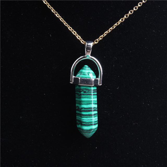 29 stil 42 cm colier din piatră de cristal naturală pilon hexagonal pandantiv cu lanț din aur din oțel inoxidabil pentru bijuterii diy bărbați și femei