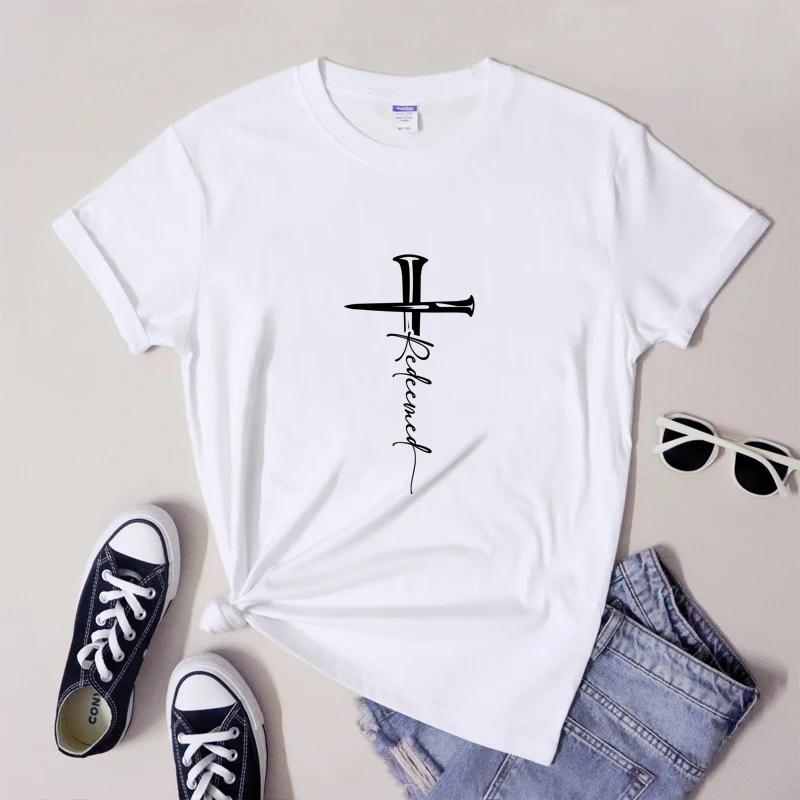 Redeemed Cross Nails Tshirt Catholic Jesus Faith Tee Shirt Top Scripture Unisex Christian Religion Easter Tshirt Dropshipping M