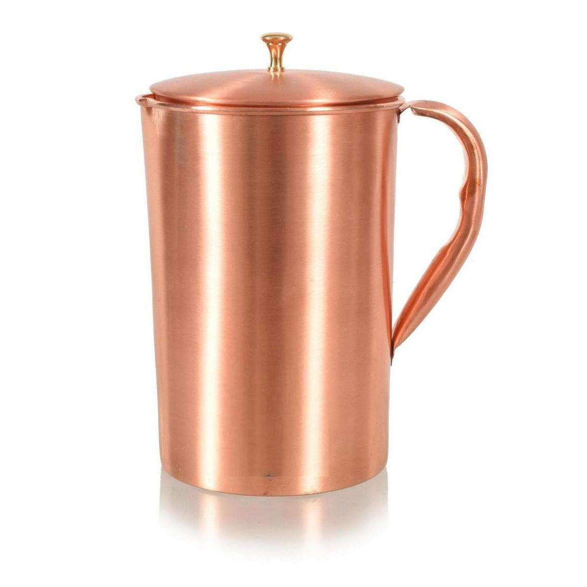 

Простой матовый медный кувшин-питчер с латунной ручкой 2000 мл/2 л Посуда для напитков Хранение Сервировка воды Подарок Аюрведа Йога