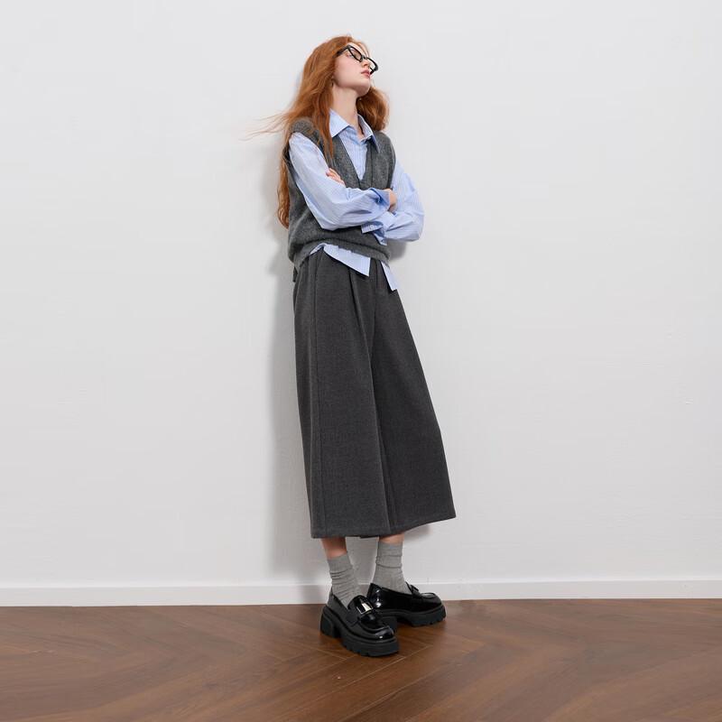 Sancai 2025 Winter Relaxed Woolen Wide-Leg Capri Pants M