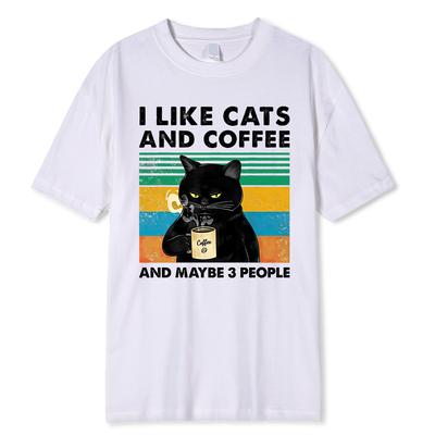 J'aime les chats et le café T-shirt imprimé drôle pour hommes femmes vêtements décontractés amples en coton Harajuku T-shirt respirant