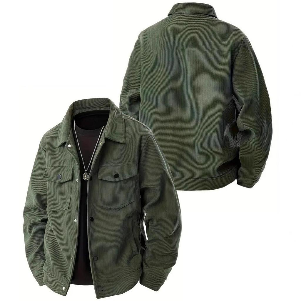 Cord Single-Breasted Lässige Sport Trend Tasche Jacke Herren Revers Langarm Hemd