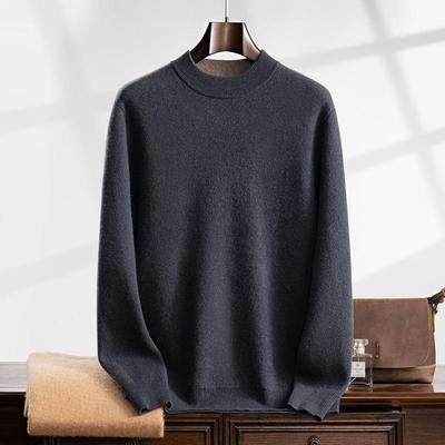 Pánský podzimní/zimní zesílený kašmírový pletený svetr s polorolákem - Business Casual, Volný střih, Velké velikosti