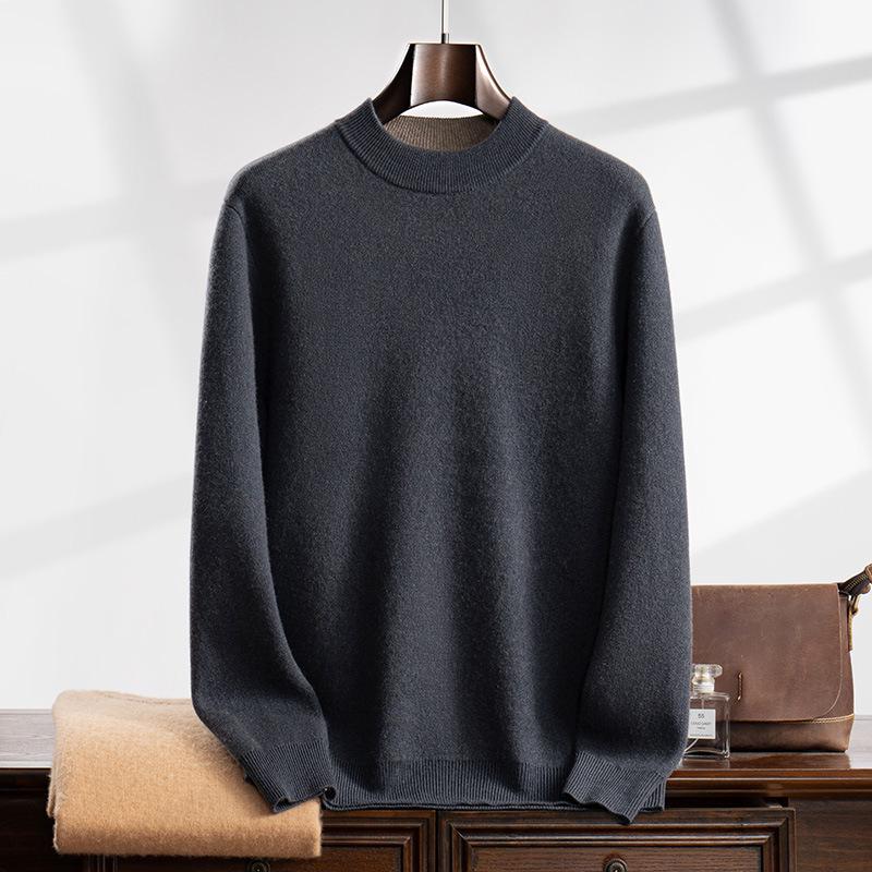 Men's Autumn/Winter Thickened Cashmere Knit Half-High Neck Sweater - Business Casual, Loose Fit, Plus Size