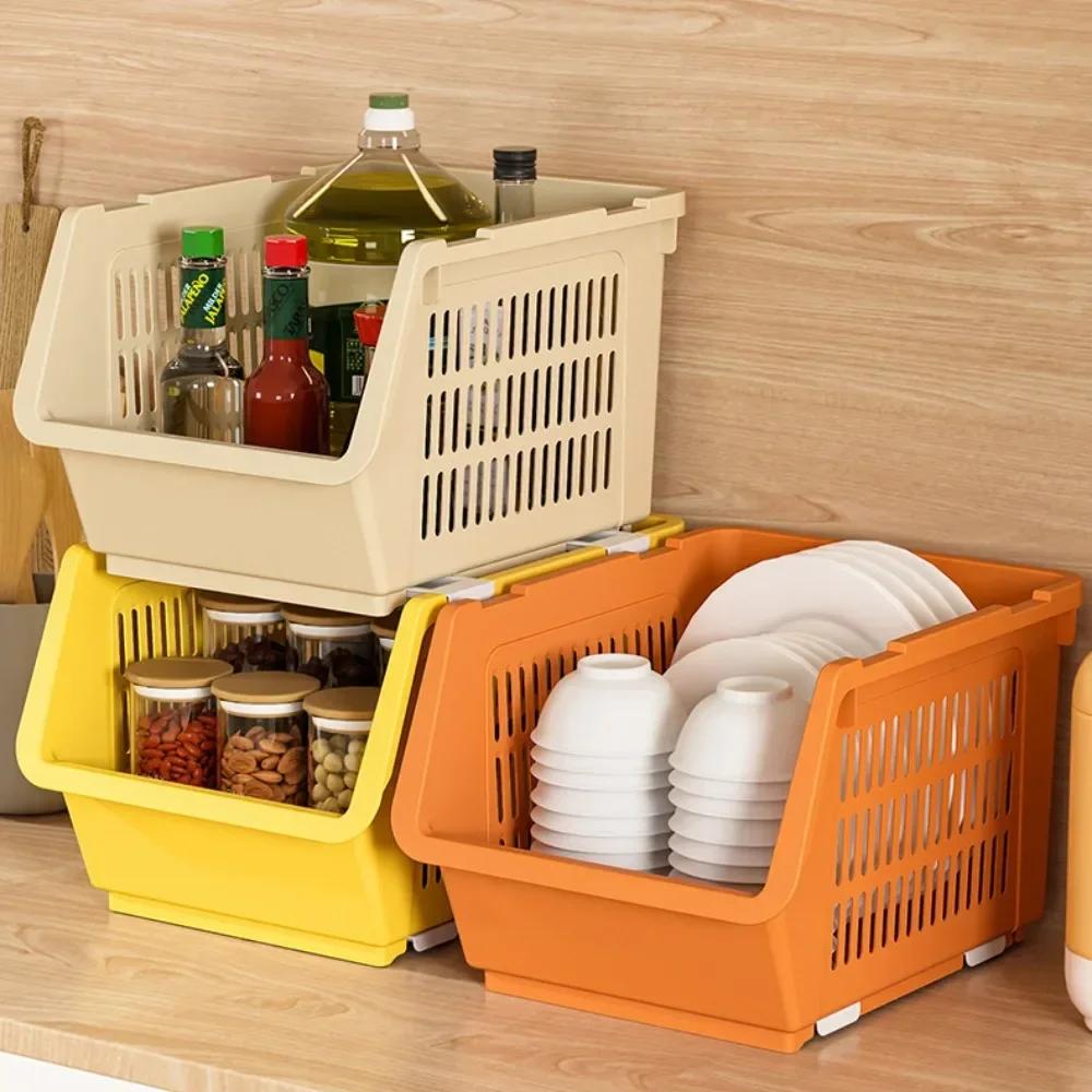 Stackable Basket Kitchen Vegetable and Fruit Basket with Wheels Toy Storage Rack Save Space Simple High-capacity Storage Shelves