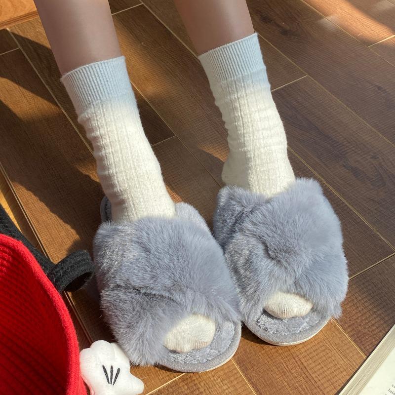 Fashion New Casual Fluffy Slippers Women Flats Fashion Popular Plush Winter Designer Shoes Home Elegant Platform Slippers Open Toe Shoes