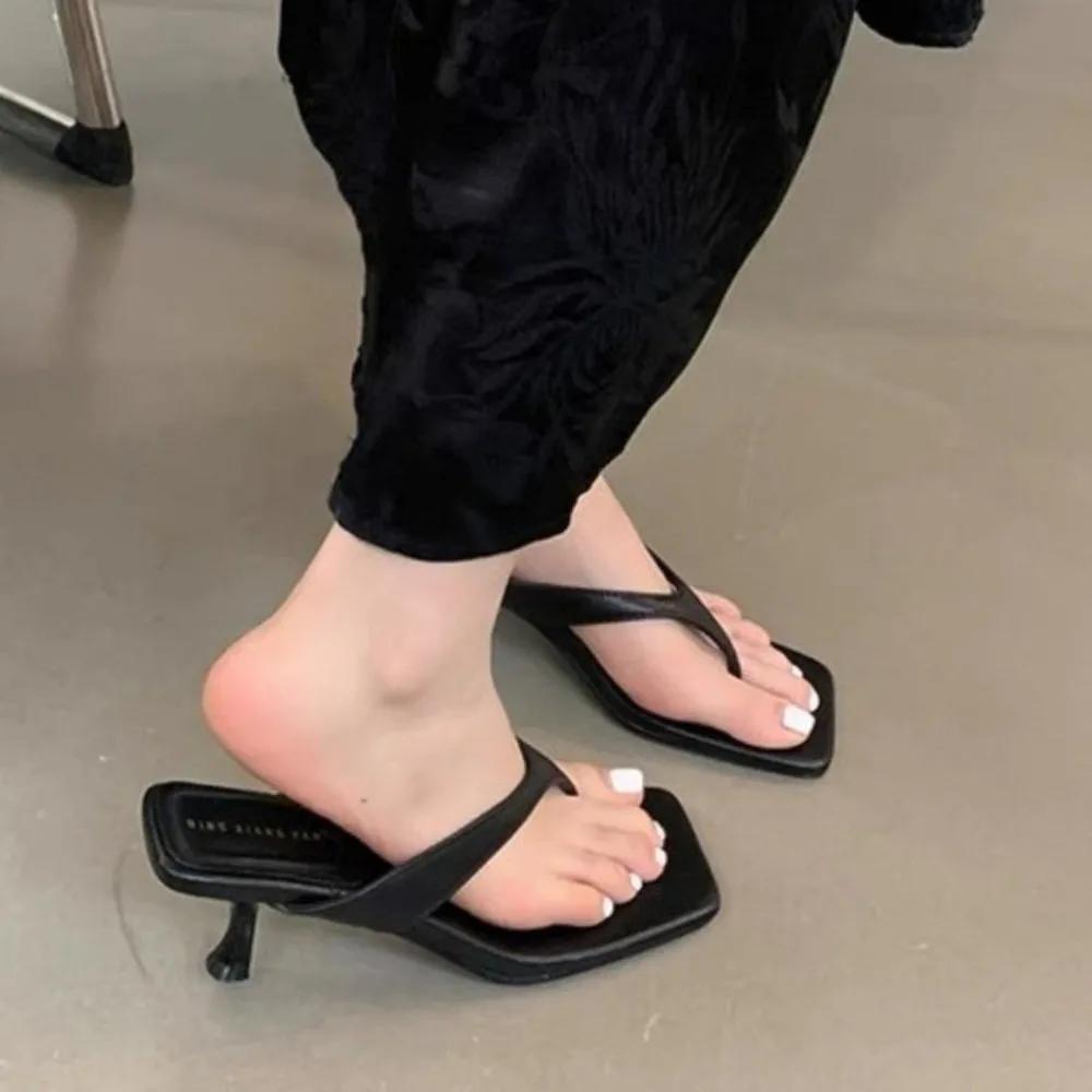 Nuovi sandali estivi in morbida pelle, punta quadrata, gatto, con infradito, da donna, moda, cinturino sottile, tacco sottile, suola morbida, infradito