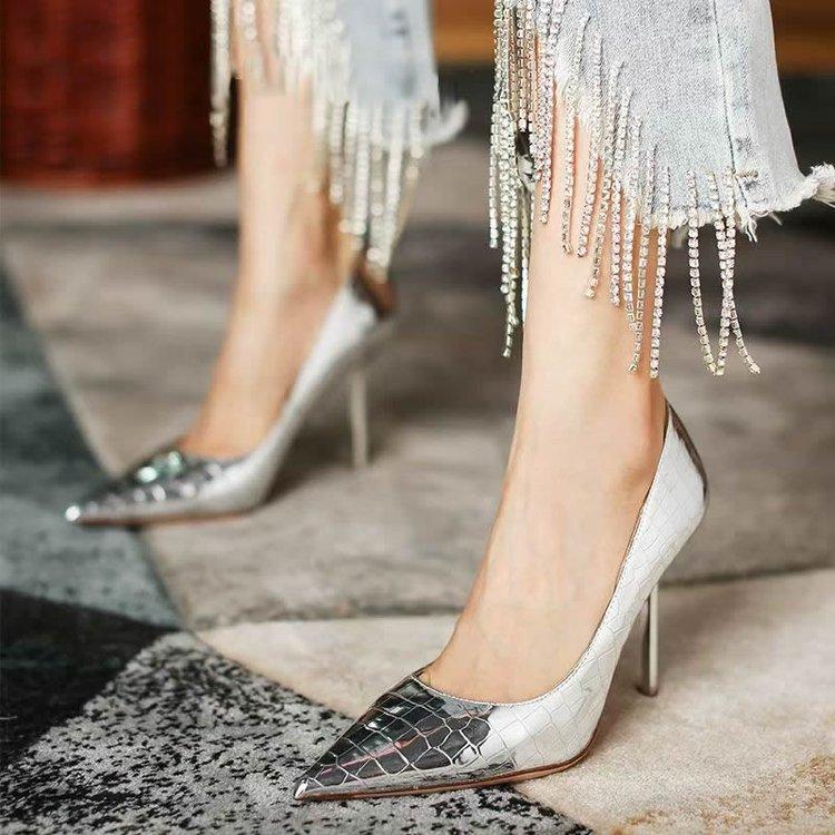 Large Size Banquet High Heels For Women 9CM Textured Pointed Toe Women's Shoes