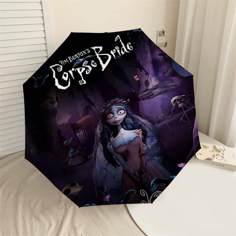 

1pc Corpse Bride Automatic Open/Close Umbrella Compact Folding Umbrella with 8-Rib Shaft lightweight esign, for Women/Men1206A