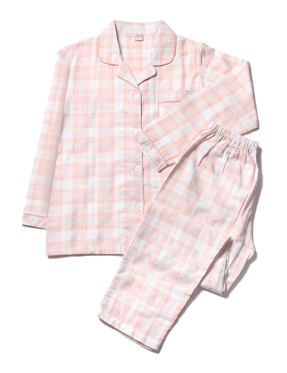 

Gifts of Brilliance Gauze Long Sleeve Luxury Check Pattern Women s Pajamas, (M, Pink) PJ_2142